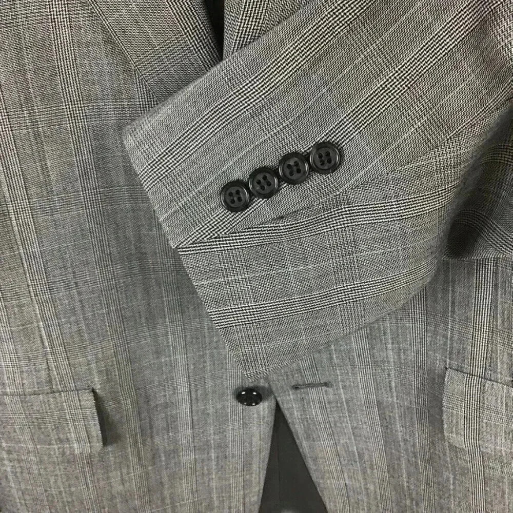 Vintage Men's Palm Beach Suit Jacket Blazer 44L Gray Houndstooth Wool Union Made - Picture 8 of 11